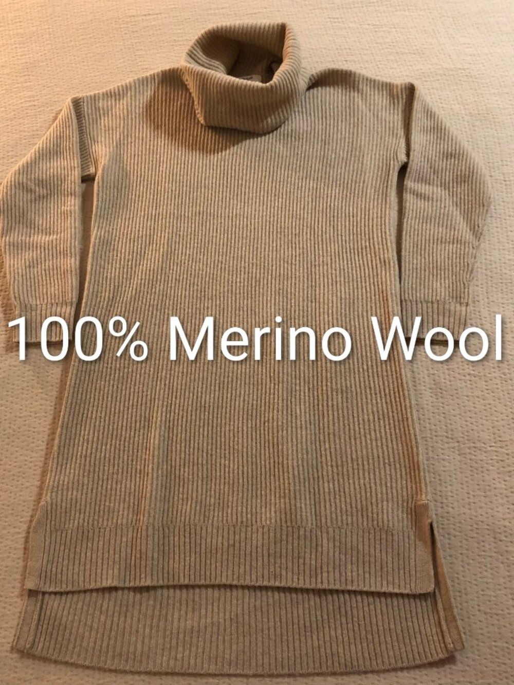 🐑 Madewell Merino Tunic Sweater Dress - Beige/Tan - Size S - VG